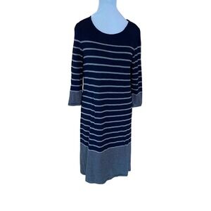 Hilary Radley Navy Stripe Midi Dress M M Modal Viscose Spandex Knit